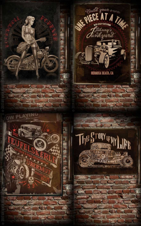 Rumble59 4er Poster Set - Car and Bike