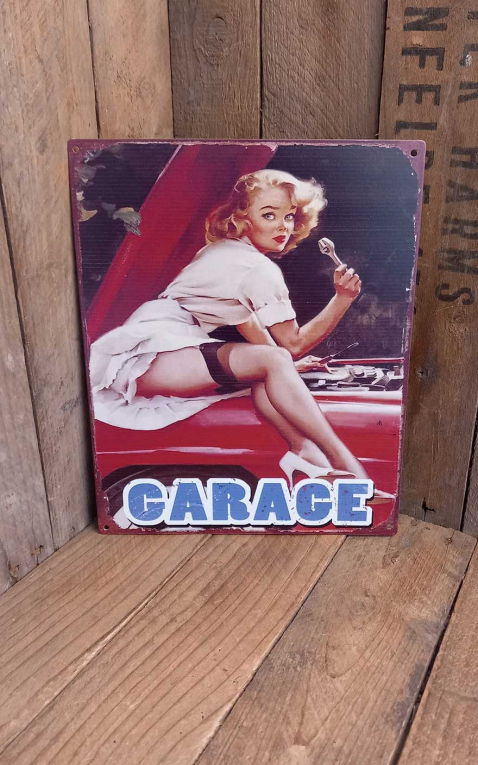 Tin plate sign 25 x 20 PinUp Garage