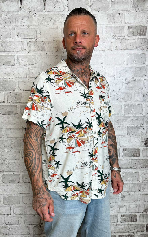 Brixton Shirt Charter Slub S/S Woven Umbrella Scene