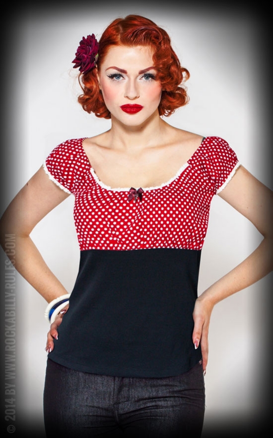 Carmenshirt Sweet Polkadots Red By Rumble59 Rockabilly 50s Style