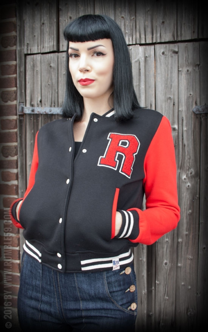 Ladies Sweat College Jacke  schwarz/rot  Rockabilly  50s